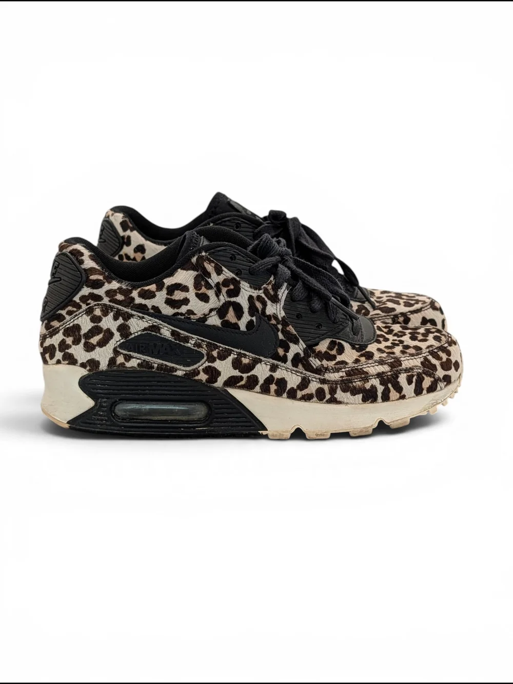 SOLD Vintage Nike Air Max Leather Cow Hide Leopard Print Athletic Sneakers - Picture 1 of 13